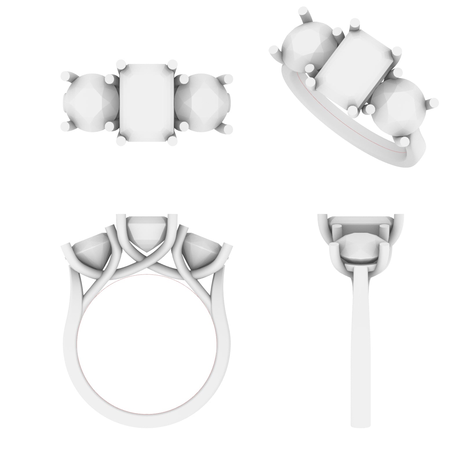 Lab Grown Diamond Emerald & Round Trilogy Ring