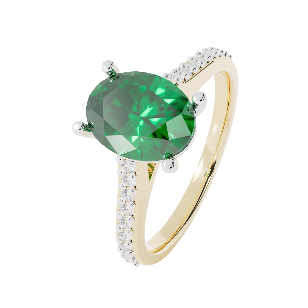 Lab Grown Gemstone & Diamond Set Shoulder Ring