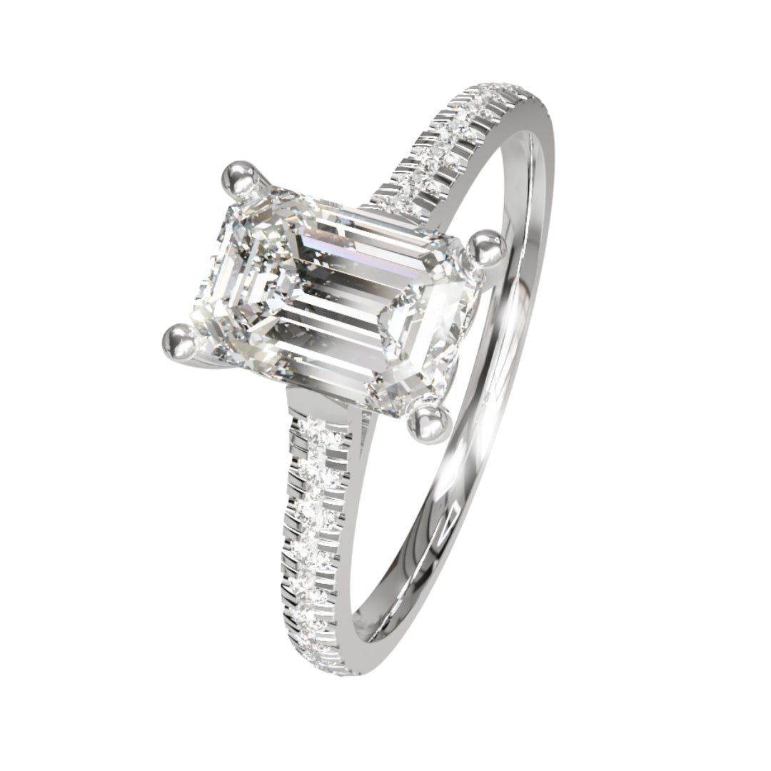 Lab Grown Diamond Emerald Shoulder Set Ring