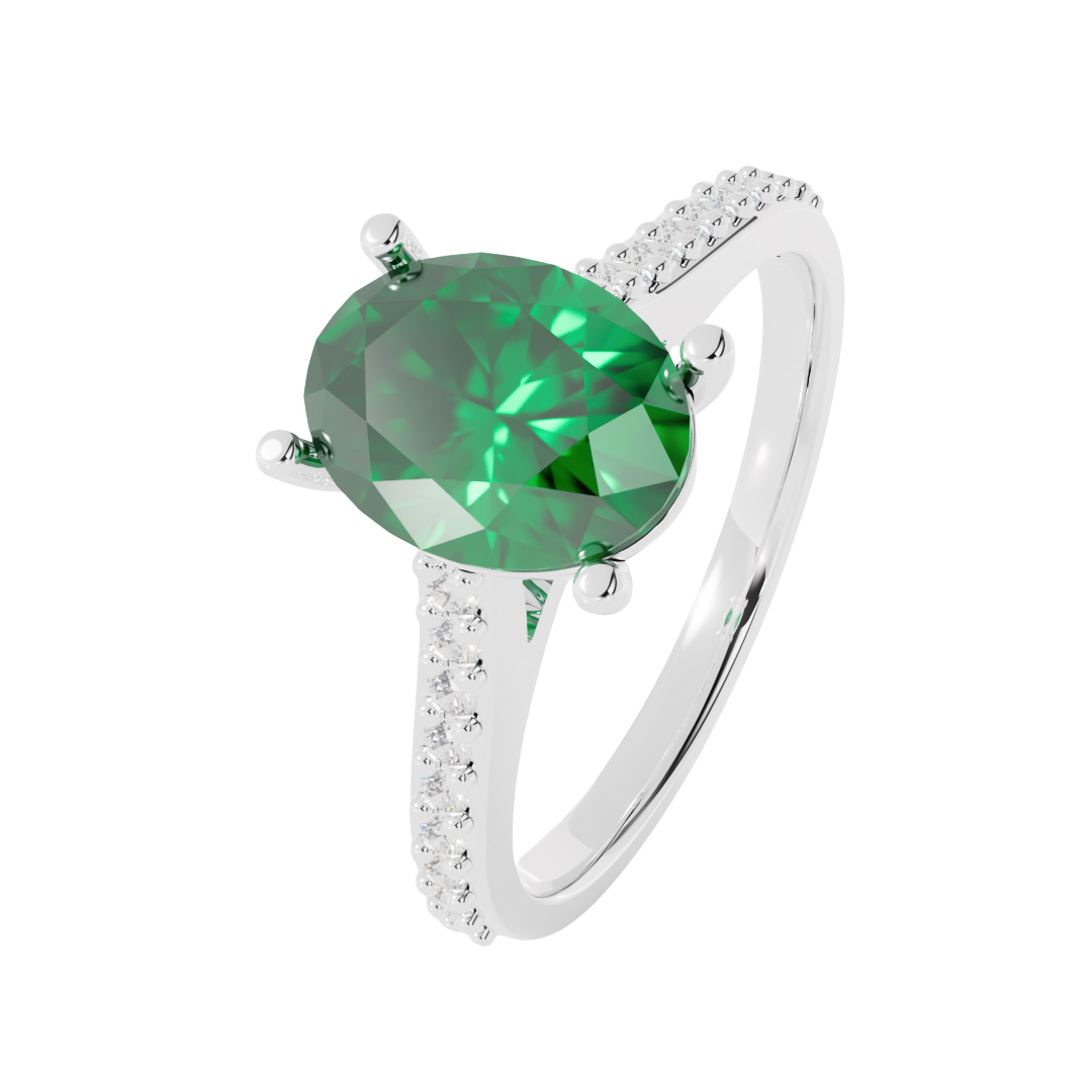 Lab Grown Gemstone & Diamond Set Shoulder Ring