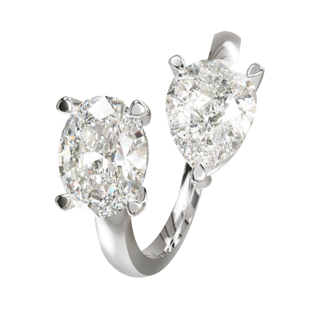 Lab Grown Diamond Two Stone Oval & Pear Crossover Ring