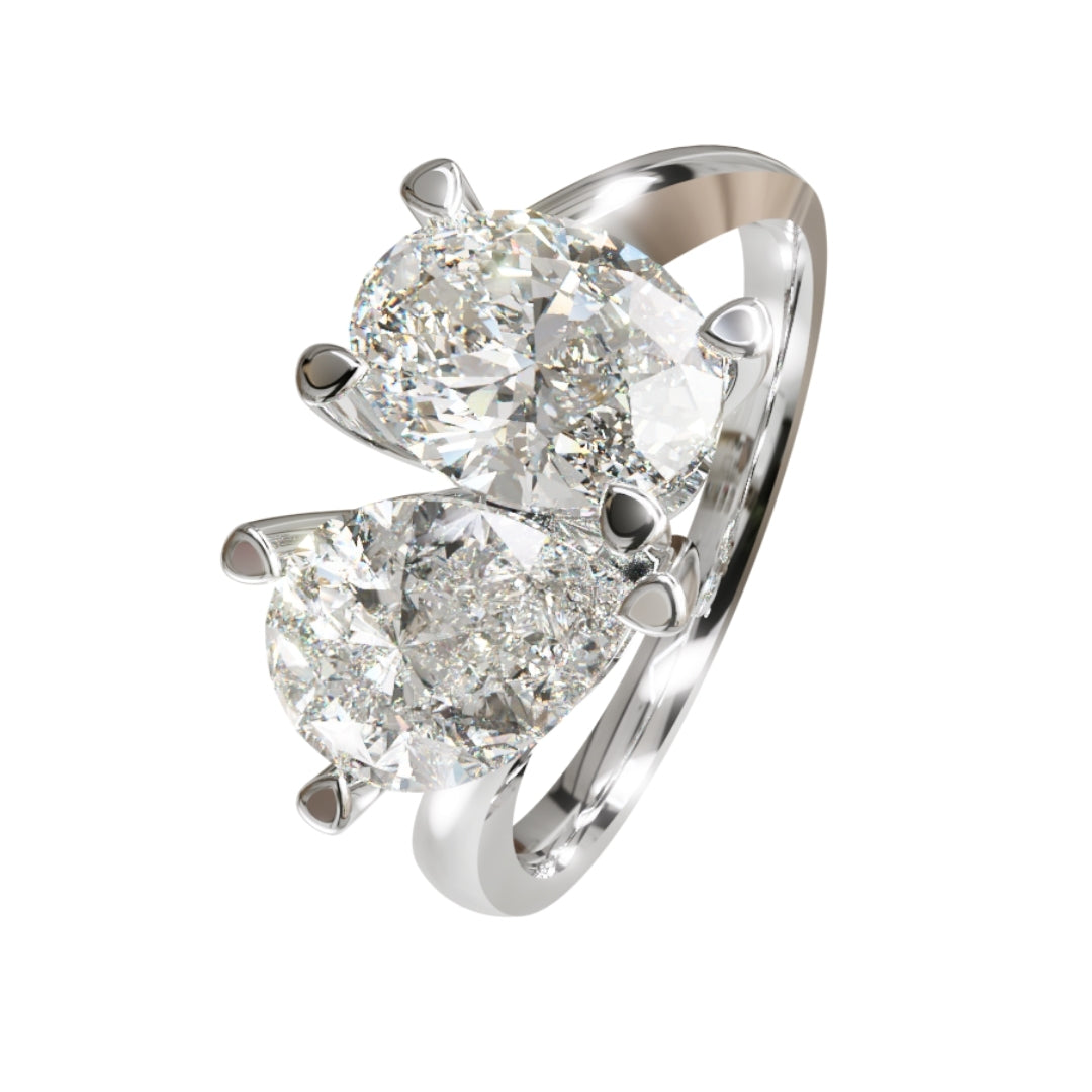Lab Grown Diamond Two Stone Pear & Oval Twist Ring