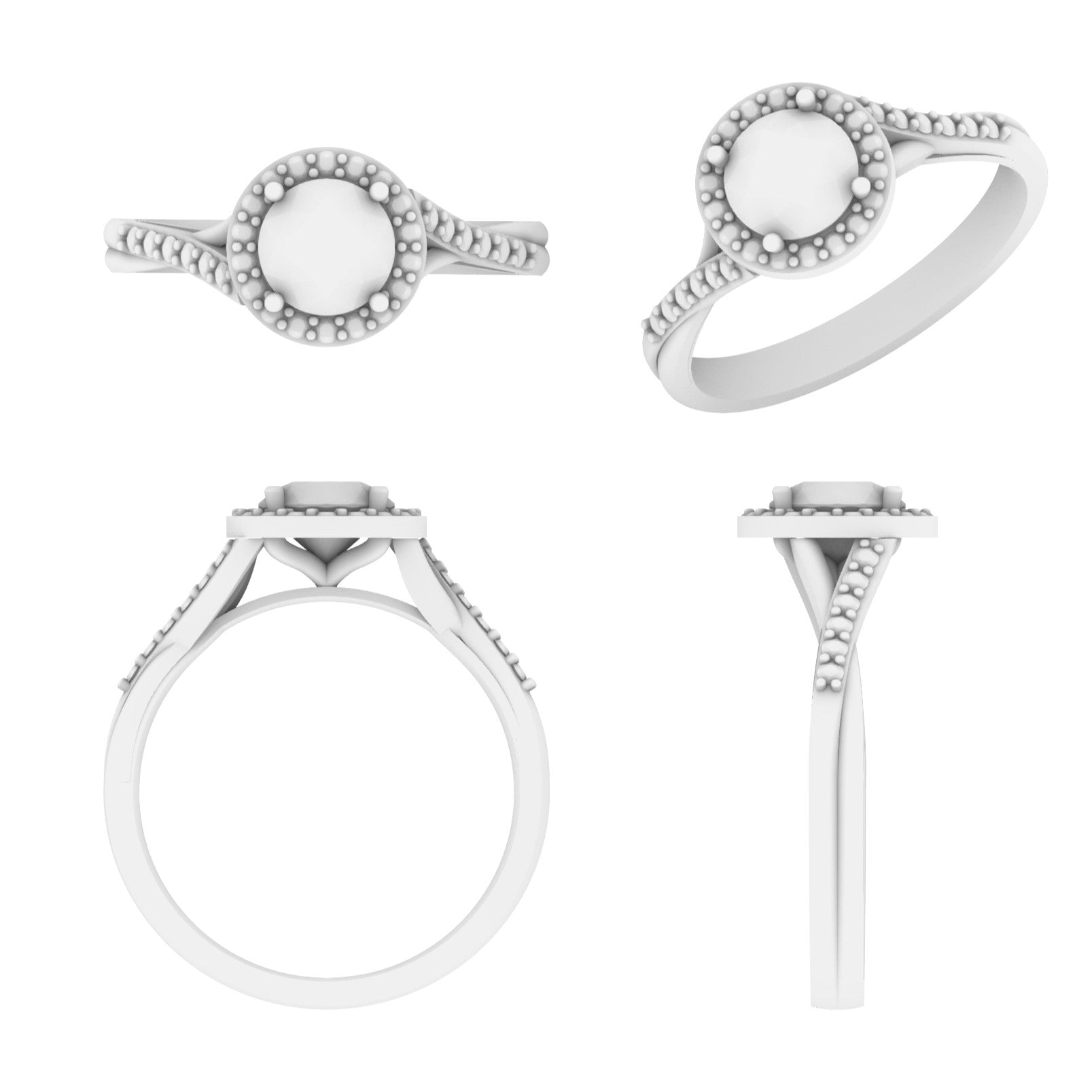 Lab Grown Diamond Round Halo Twist Shoulder Set Ring (In Stock)