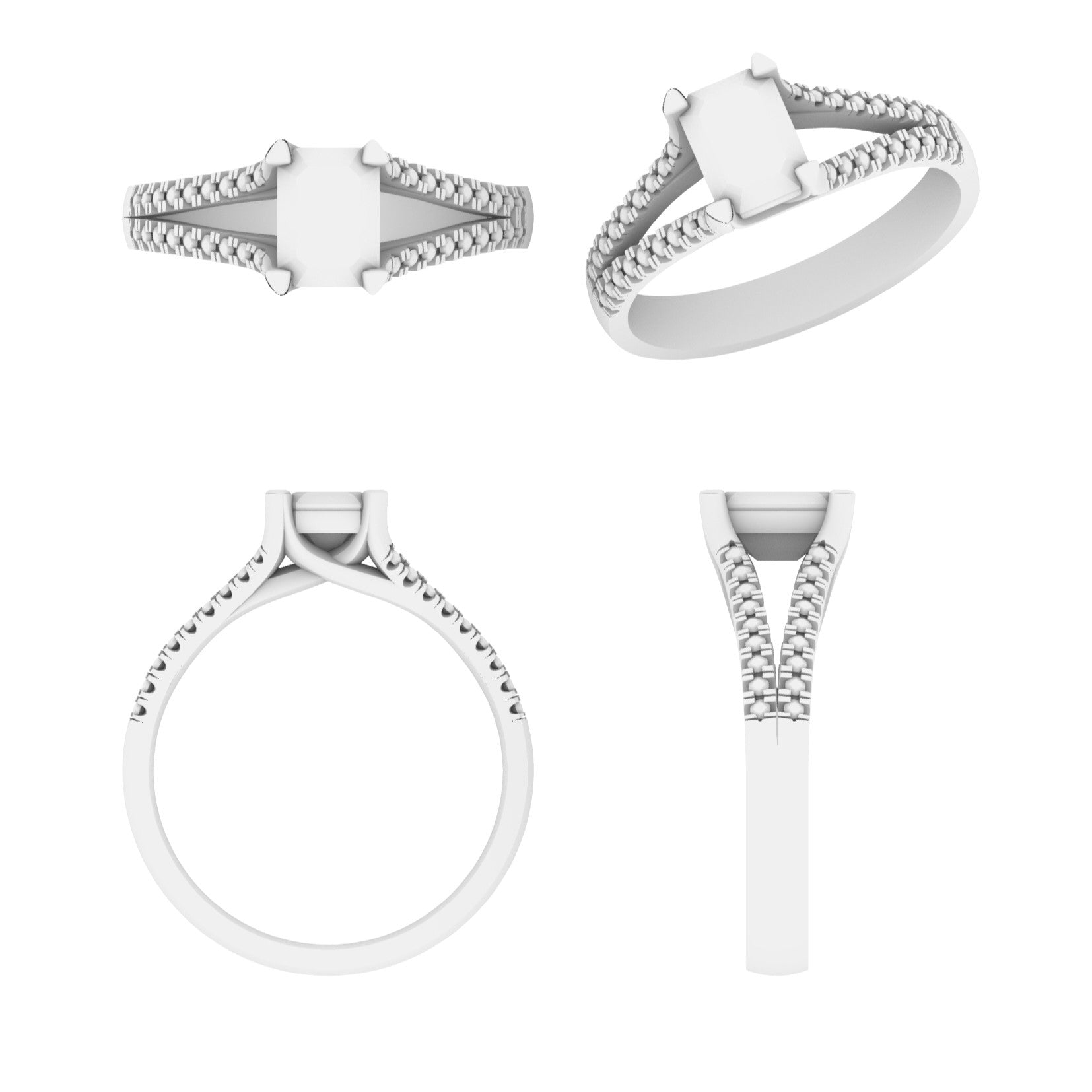 Lab Grown Diamond Emerald Cut Split Shoulder Ring (In Stock)