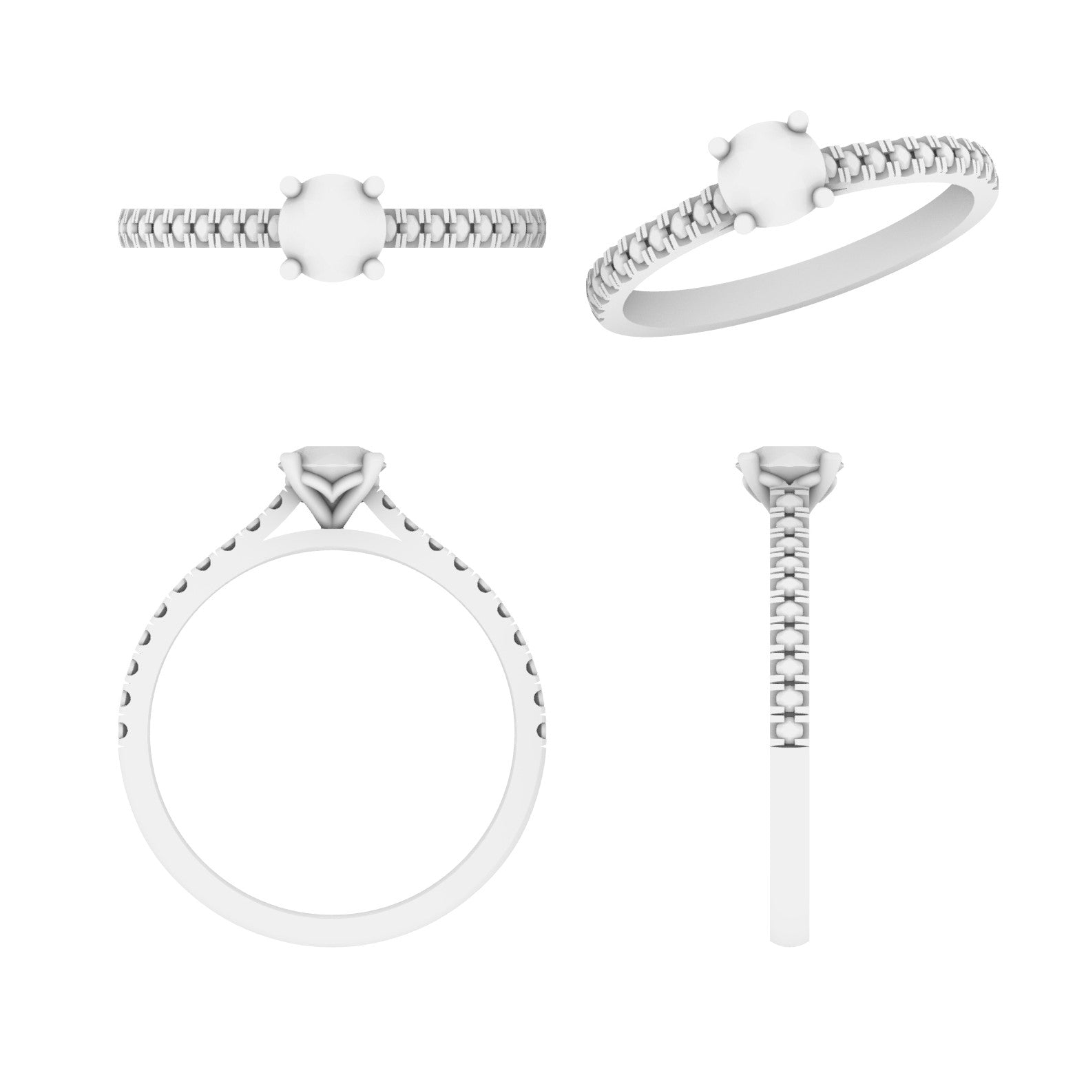 Lab Grown Diamond Round Single Stone with Stone Set Shoulders Ring (In Stock)