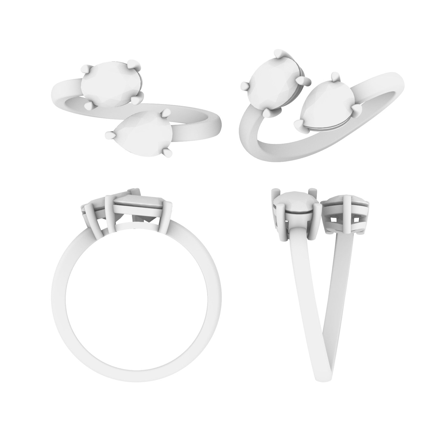 Lab Grown Diamond Two Stone Oval & Pear Crossover Ring