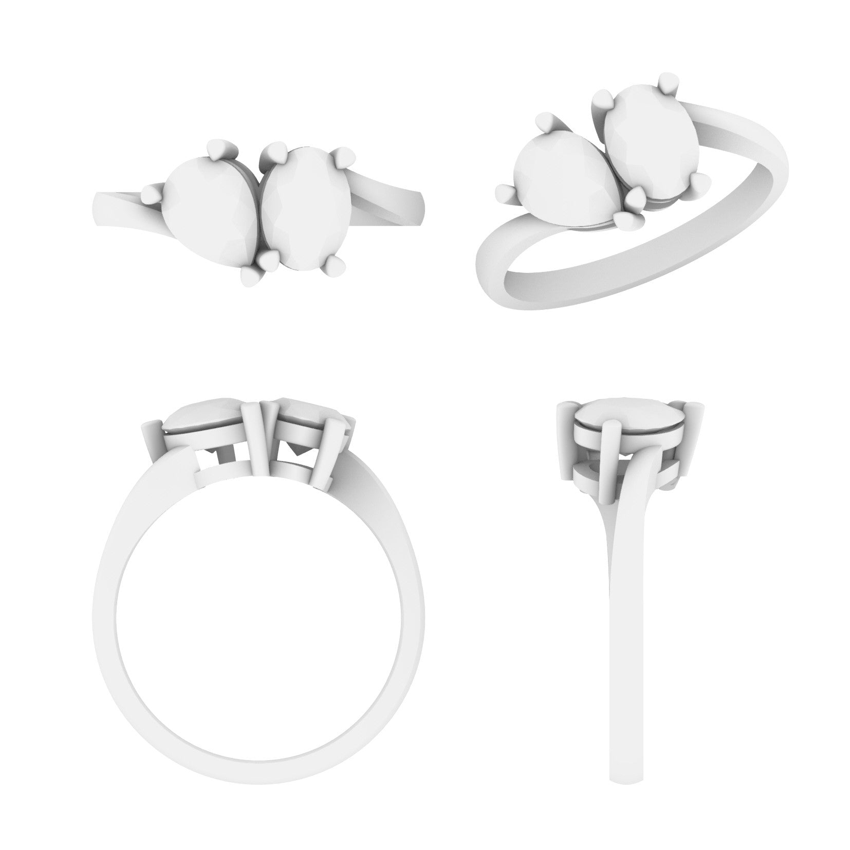 Lab Grown Diamond Two Stone Pear & Oval Twist Ring