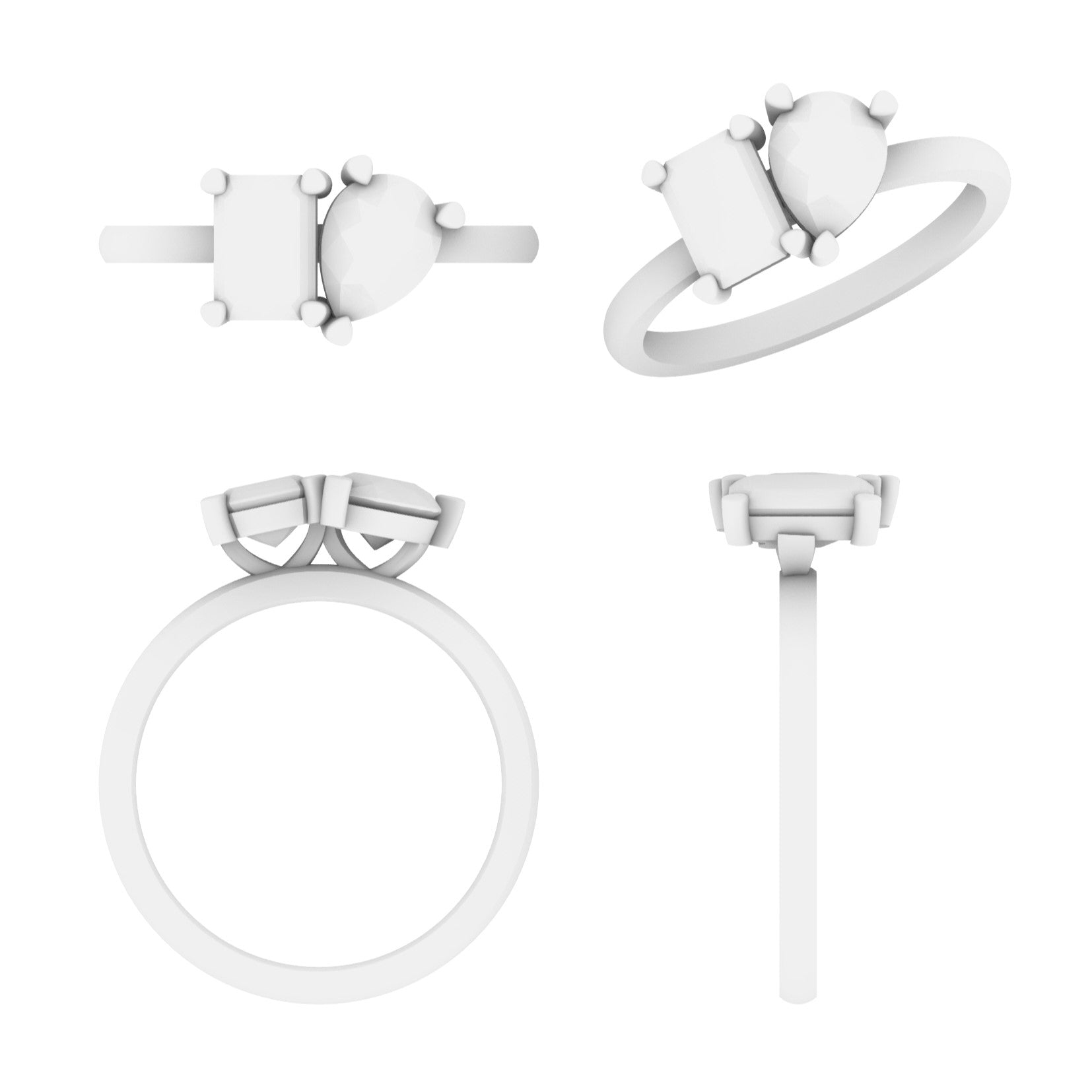 Lab Grown Diamond Two Stone Emerald & Pear Ring