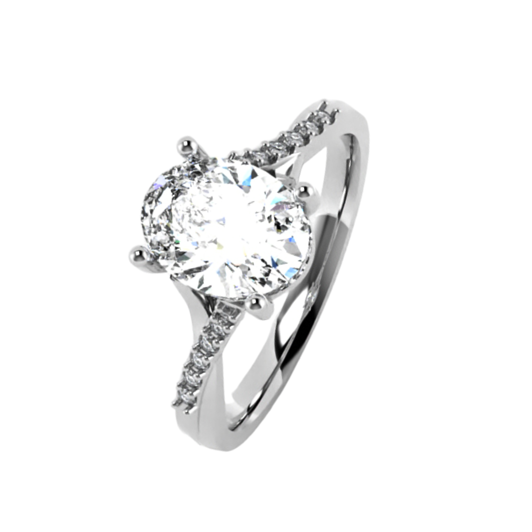 Lab Grown Diamond Oval Solitaire with Set Shoulders