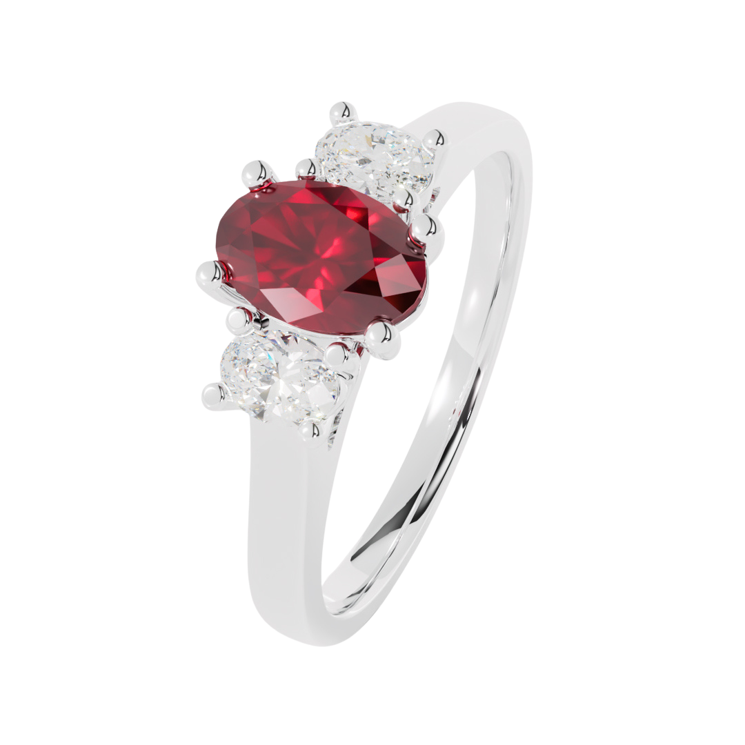 Lab Grown Gemstone & Diamond Trilogy Ring