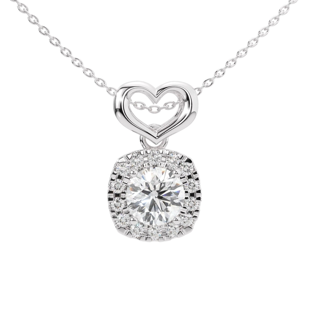 Lab Grown Diamond Round Halo Heart Pendant