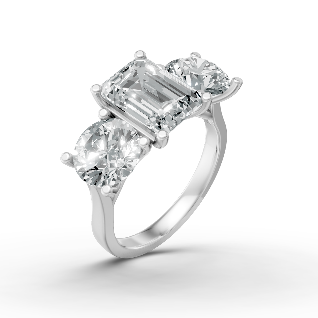 Lab Grown Diamond Emerald & Round Trilogy Ring