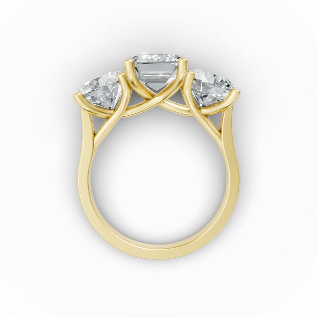 Lab Grown Diamond Emerald & Round Trilogy Ring