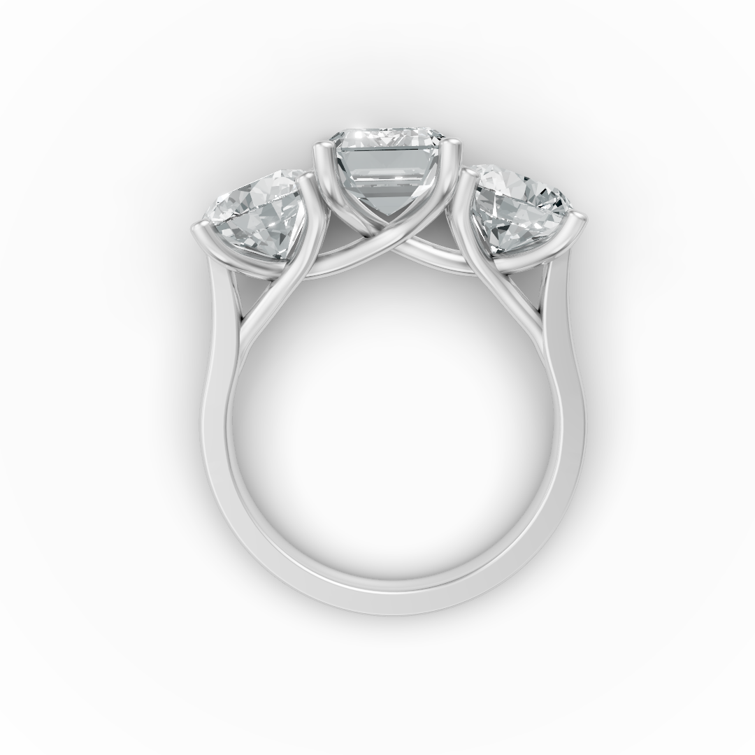 Lab Grown Diamond Emerald & Round Trilogy Ring