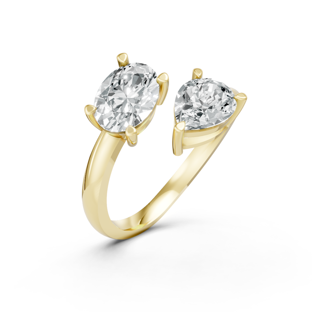 Lab Grown Diamond Two Stone Oval & Pear Crossover Ring