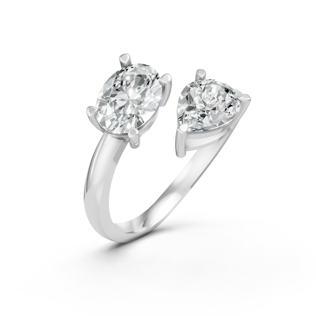 Lab Grown Diamond Two Stone Oval & Pear Crossover Ring