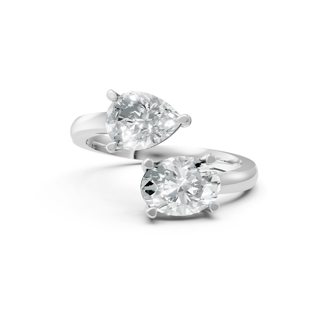 Lab Grown Diamond Two Stone Oval & Pear Crossover Ring