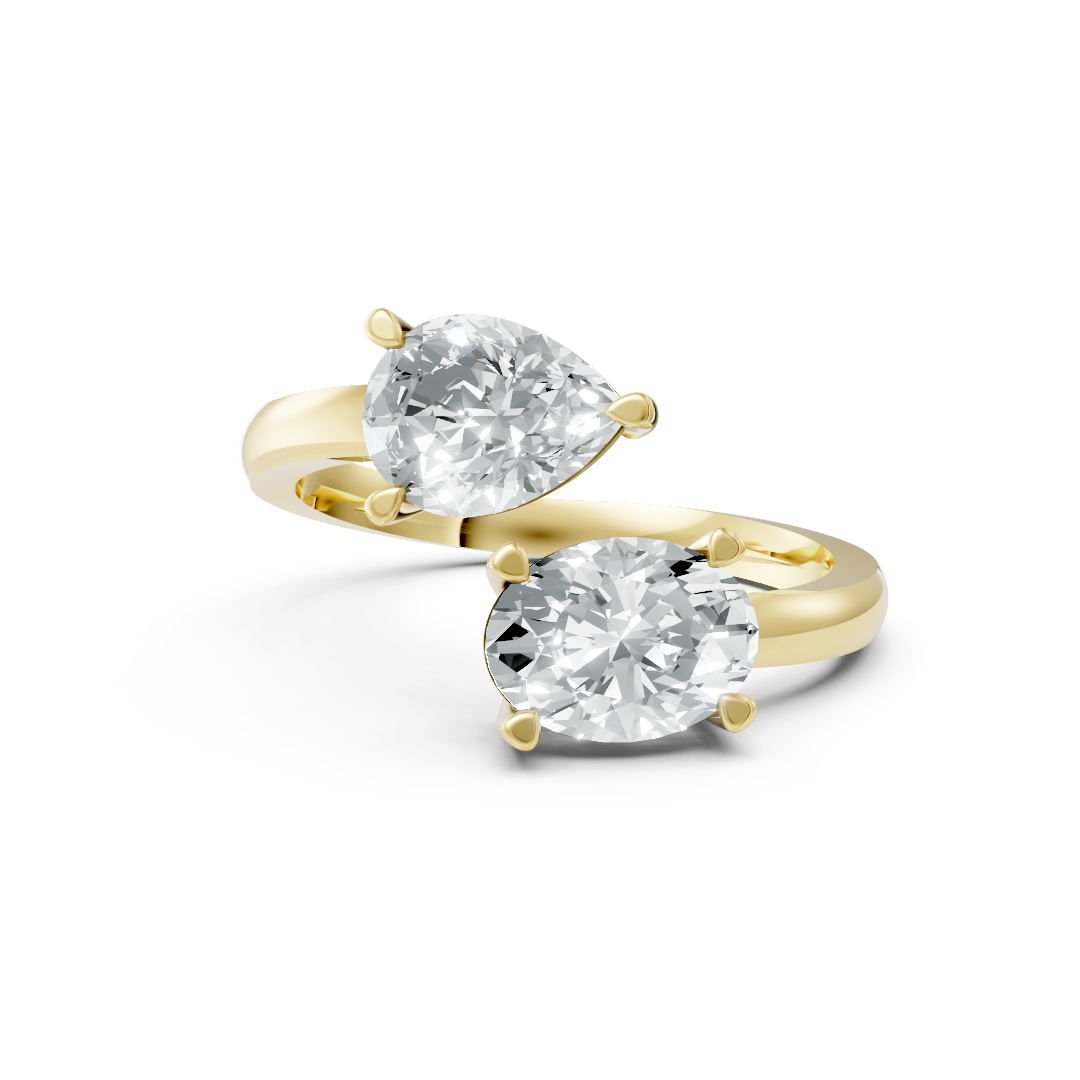 Lab Grown Diamond Two Stone Oval & Pear Crossover Ring