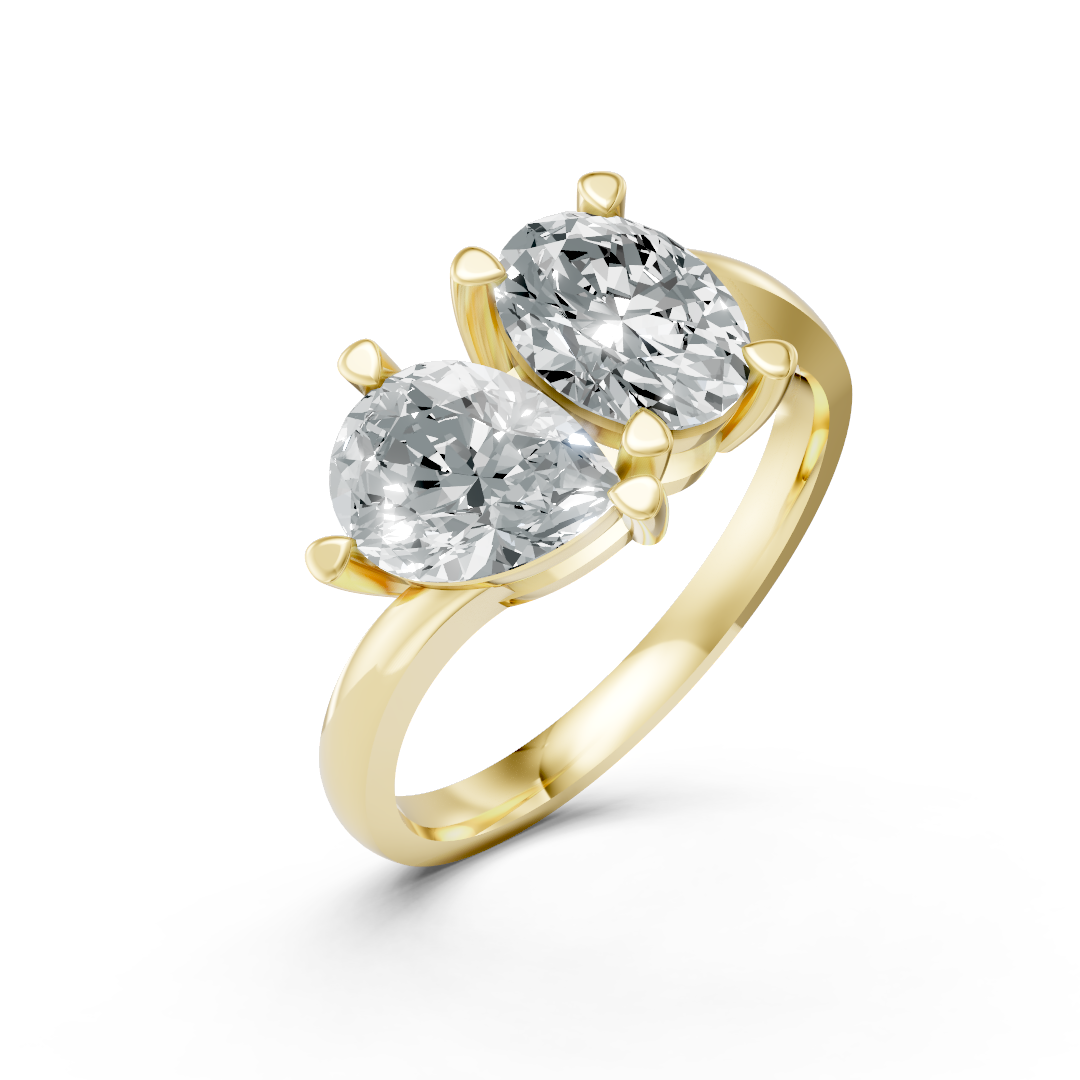 Lab Grown Diamond Two Stone Pear & Oval Twist Ring