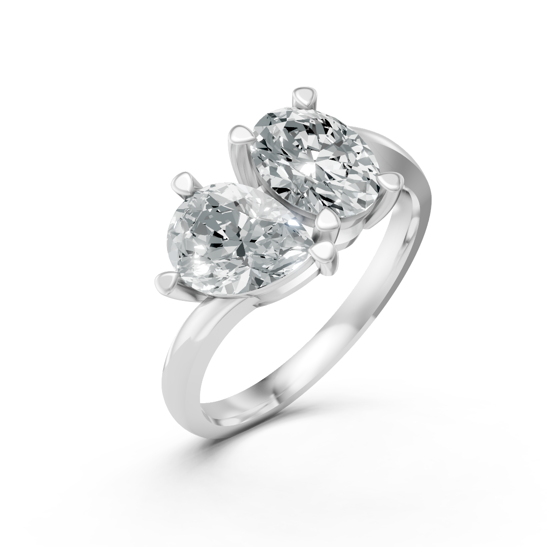 Lab Grown Diamond Two Stone Pear & Oval Twist Ring