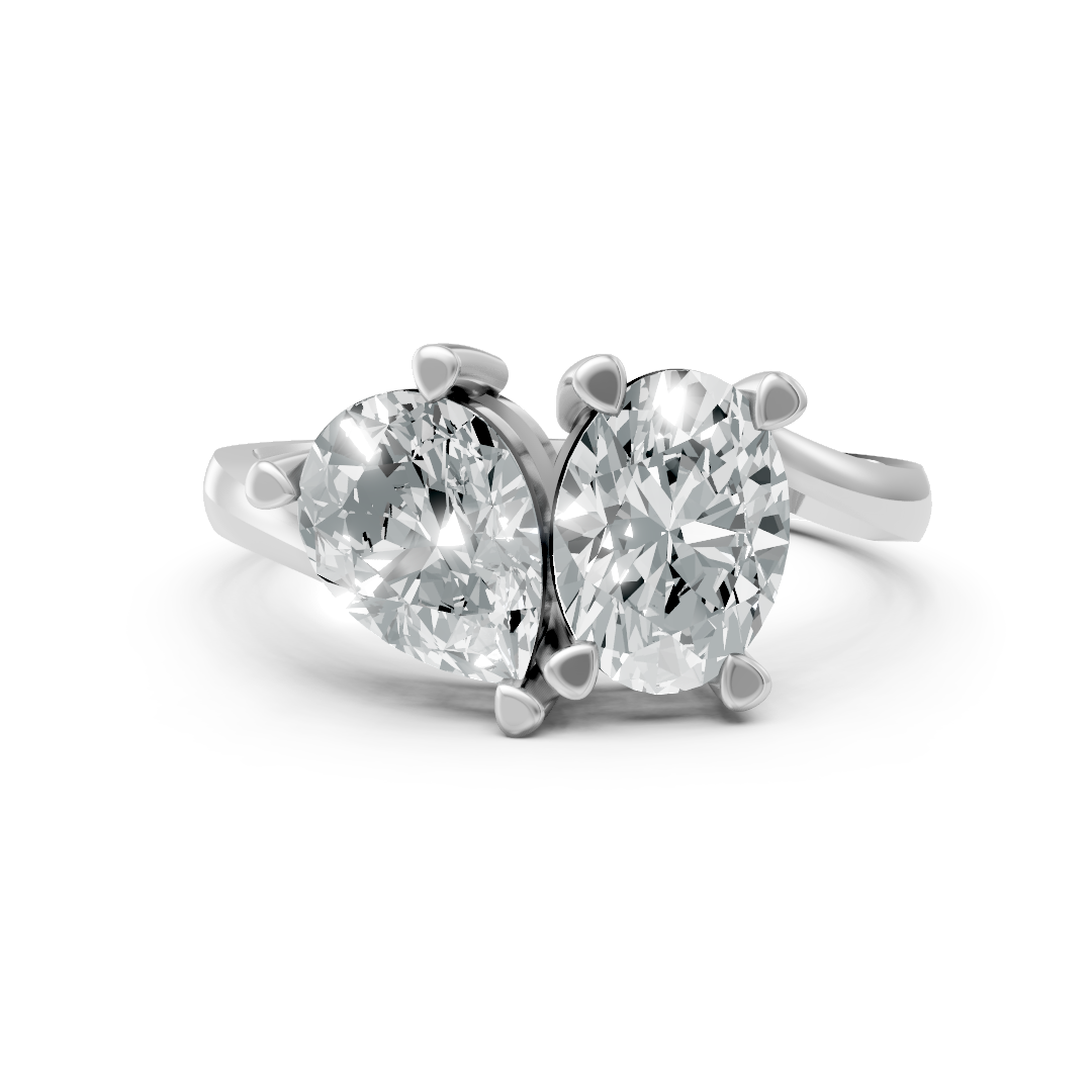 Lab Grown Diamond Two Stone Pear & Oval Twist Ring