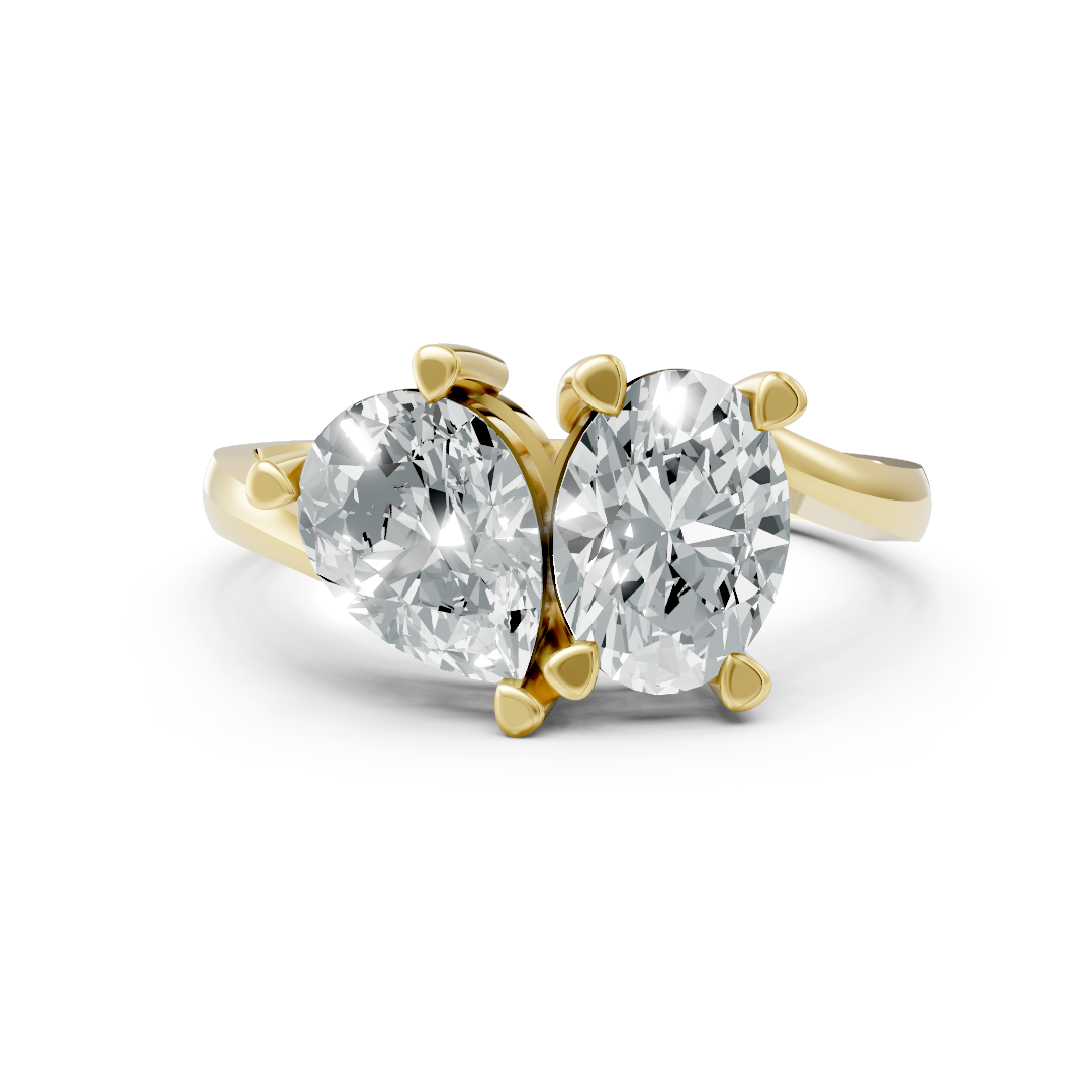 Lab Grown Diamond Two Stone Pear & Oval Twist Ring