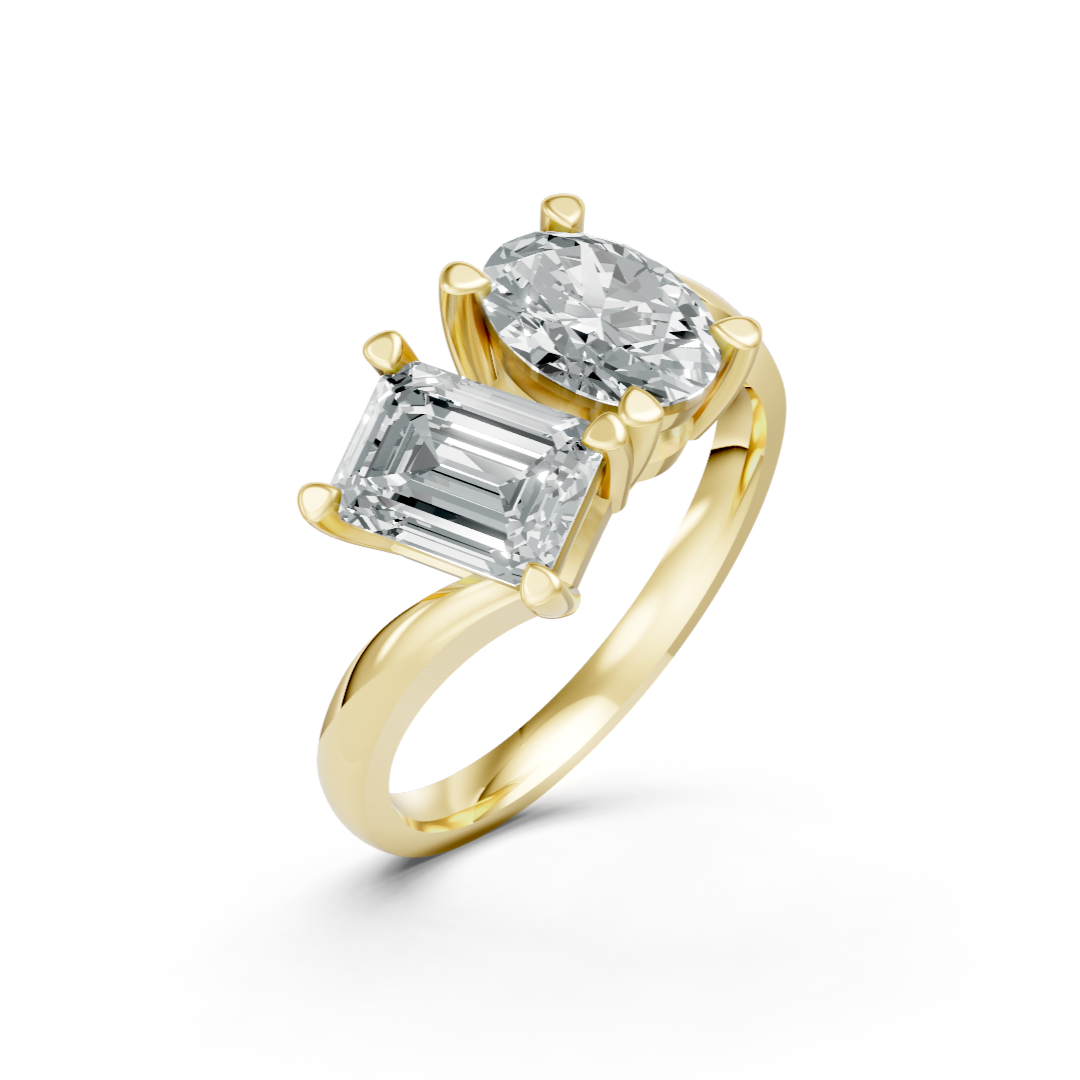 Lab Grown Diamond Two Stone Emerald & Oval Twist Ring