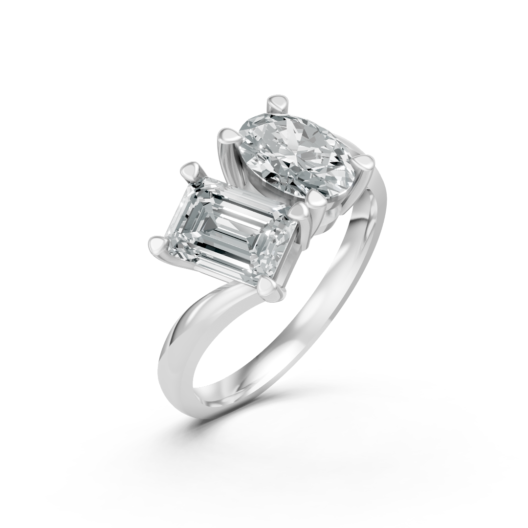 Lab Grown Diamond Two Stone Emerald & Oval Twist Ring