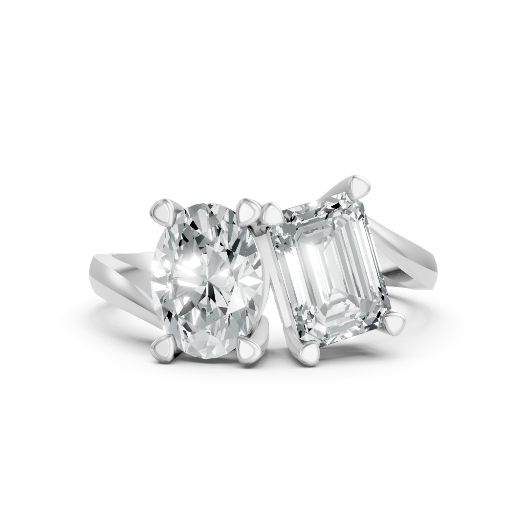 Lab Grown Diamond Two Stone Emerald & Oval Twist Ring