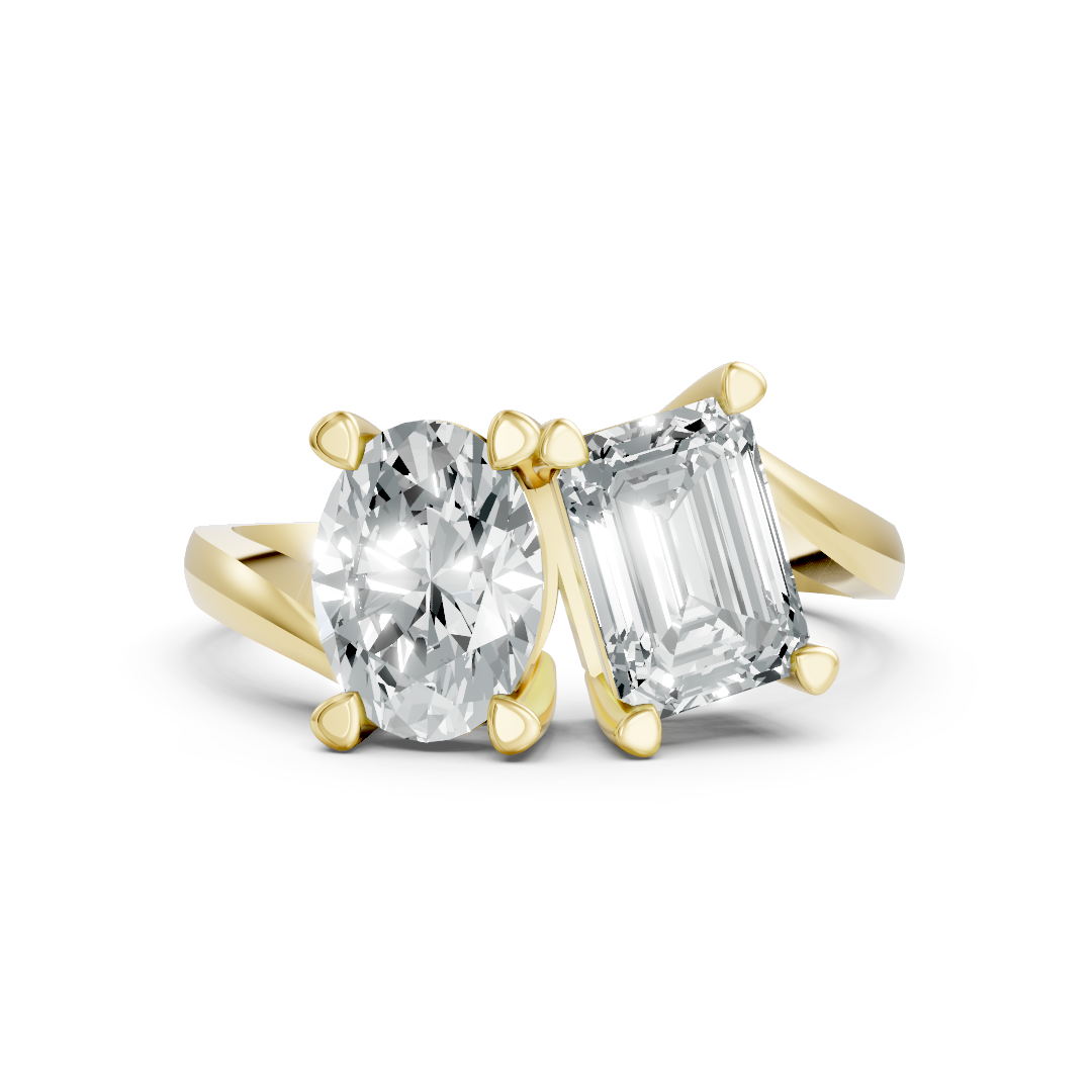 Lab Grown Diamond Two Stone Emerald & Oval Twist Ring