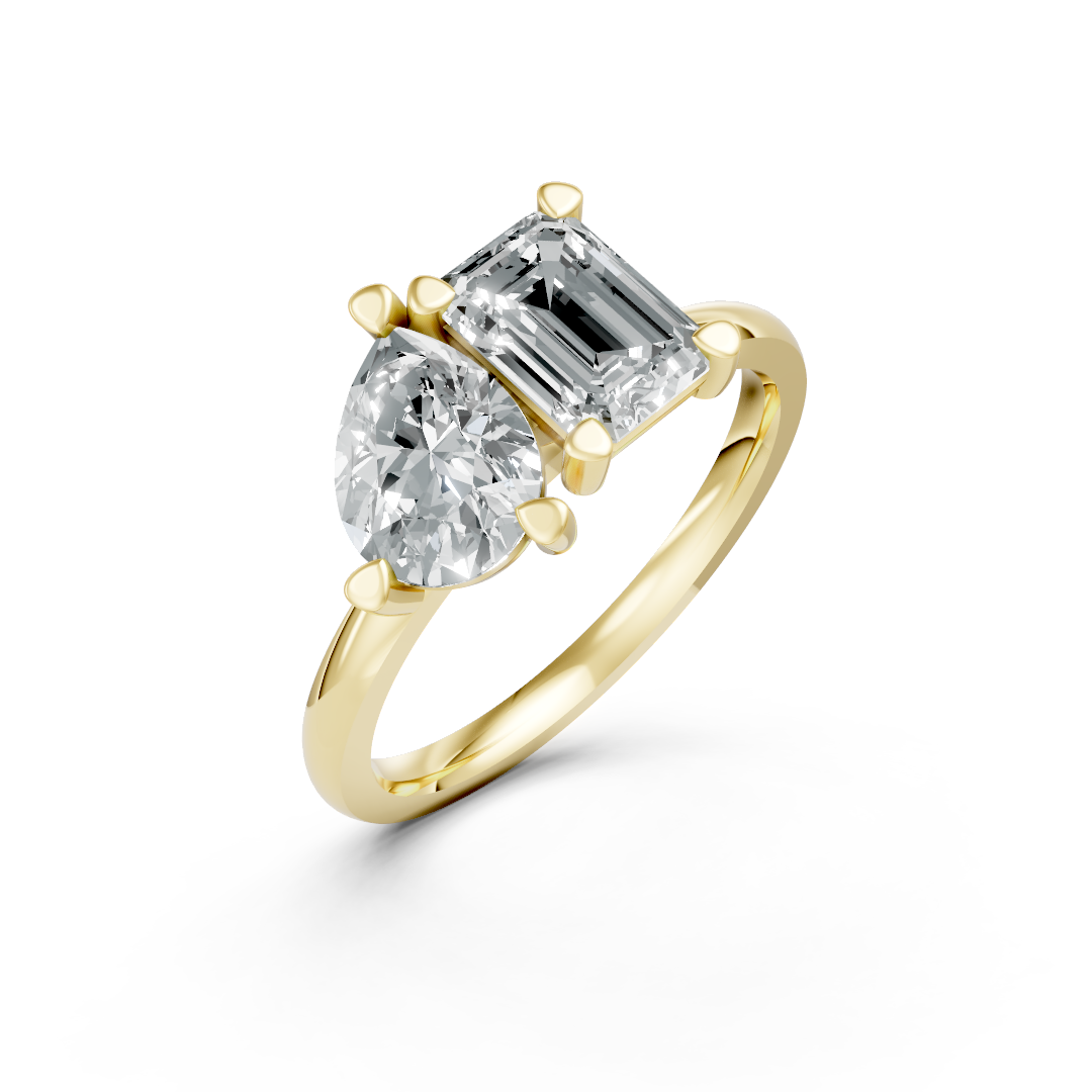 Lab Grown Diamond Two Stone Emerald & Pear Ring
