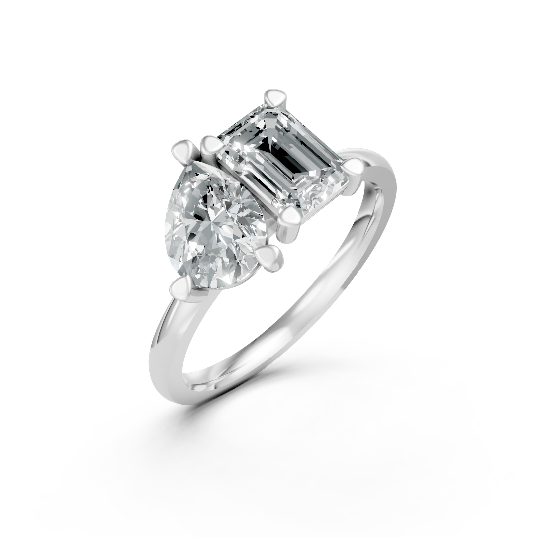 Lab Grown Diamond Two Stone Emerald & Pear Ring