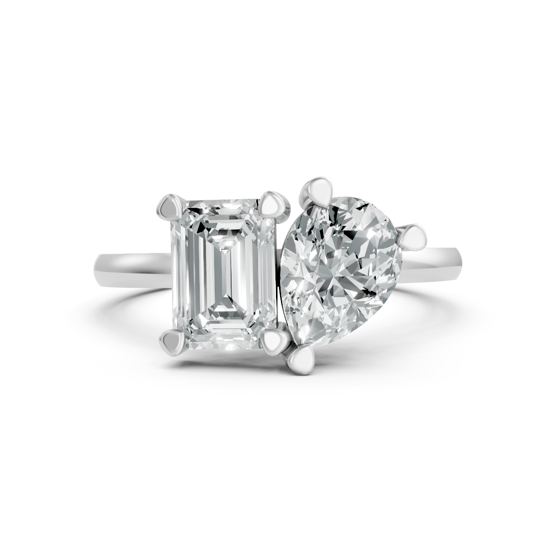 Lab Grown Diamond Two Stone Emerald & Pear Ring