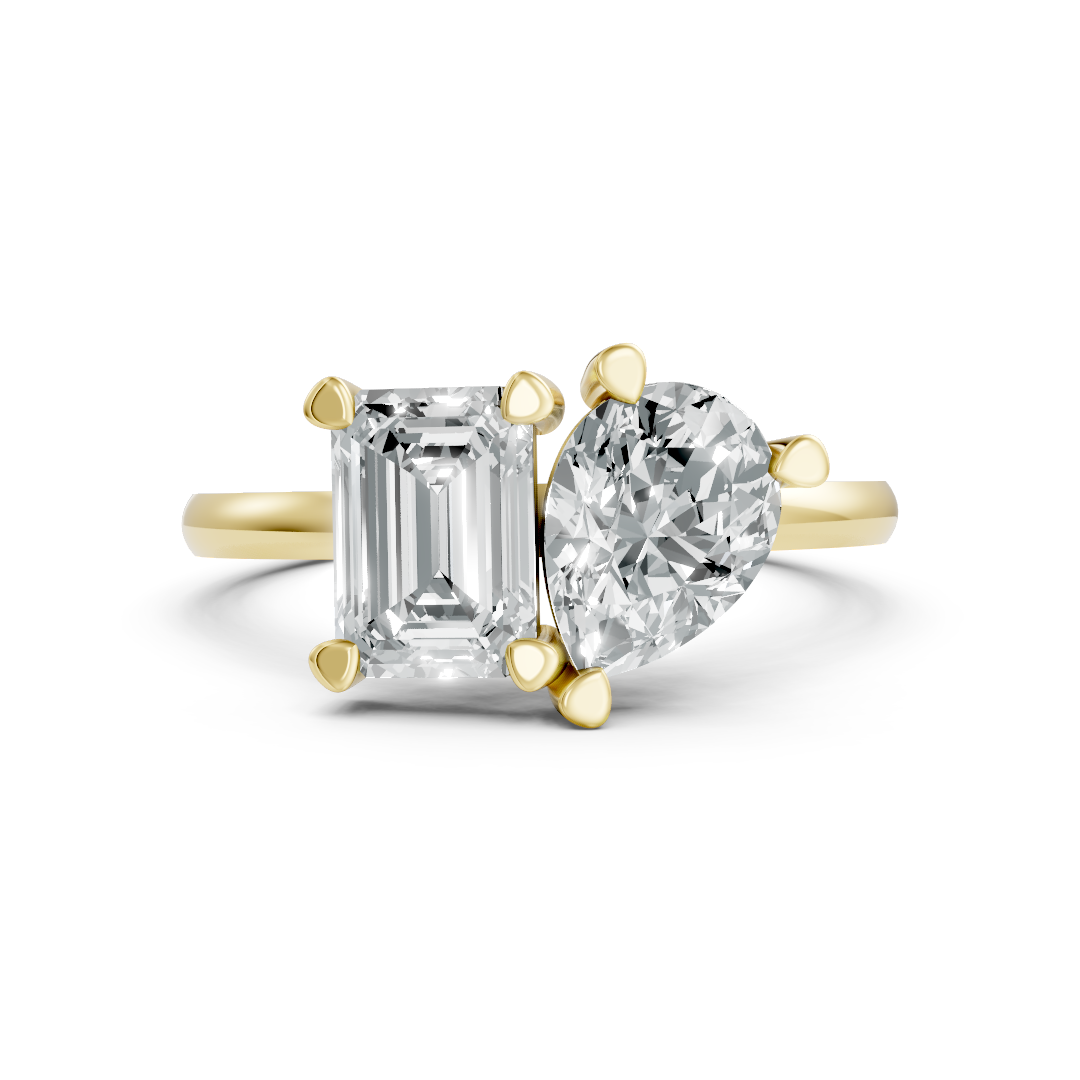 Lab Grown Diamond Two Stone Emerald & Pear Ring