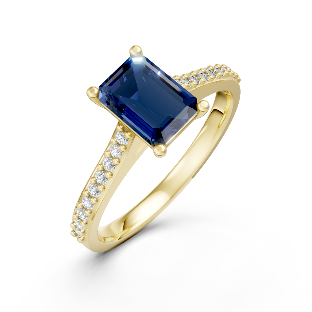 Lab Grown Gemstone & Diamond Set Shoulder Ring