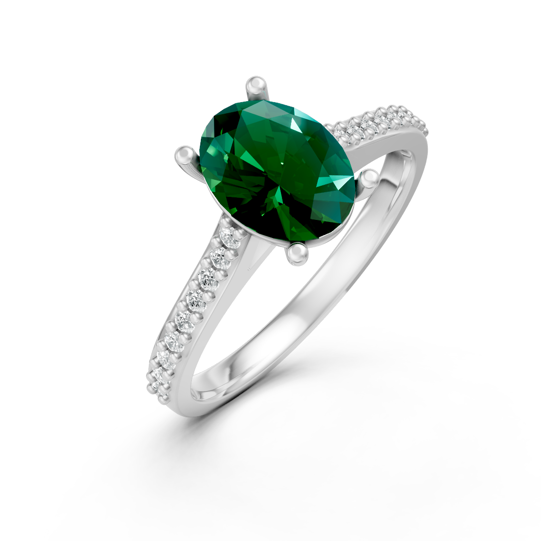 Lab Grown Gemstone & Diamond Set Shoulder Ring