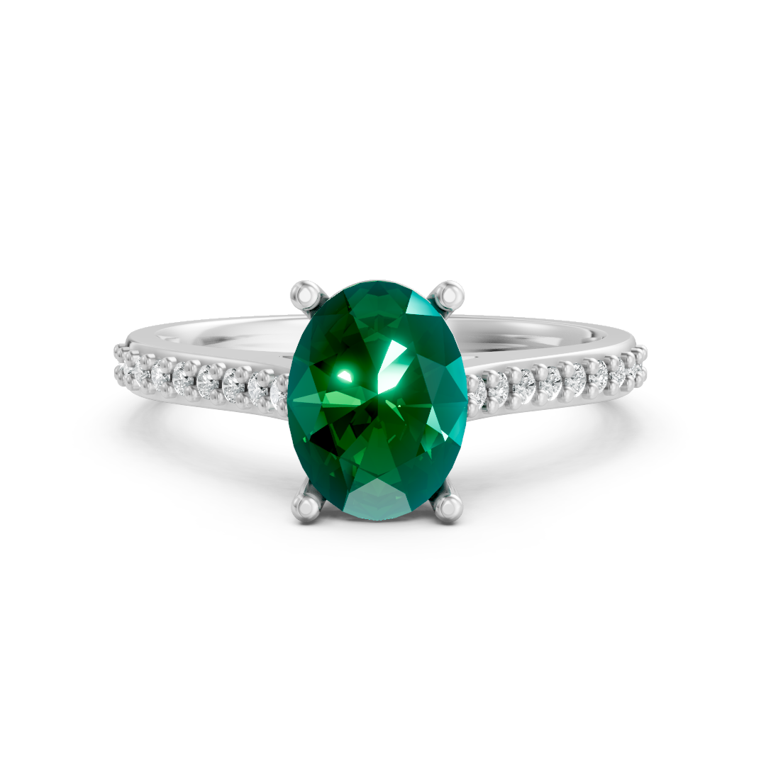 Lab Grown Gemstone & Diamond Set Shoulder Ring