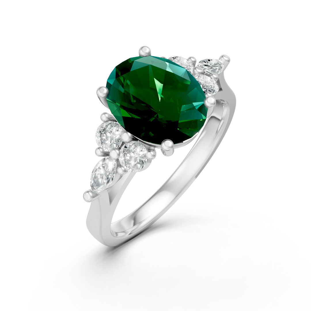 Lab Grown Gemstone & Diamond Trefoil Ring