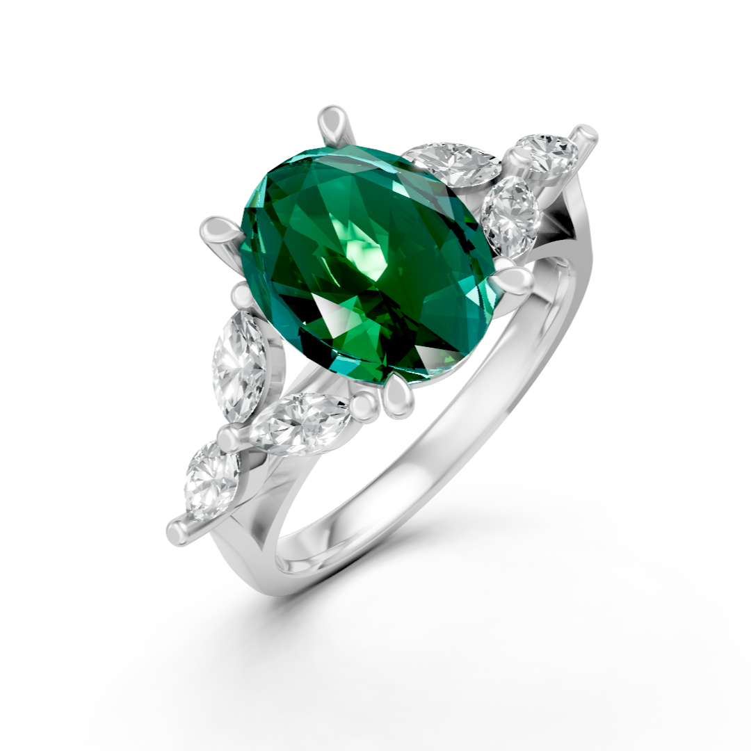 Lab Grown Gemstone & Diamond Trefoil Ring
