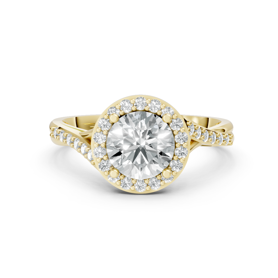 Lab Grown Diamond Round Halo Twist Shoulder Set Ring