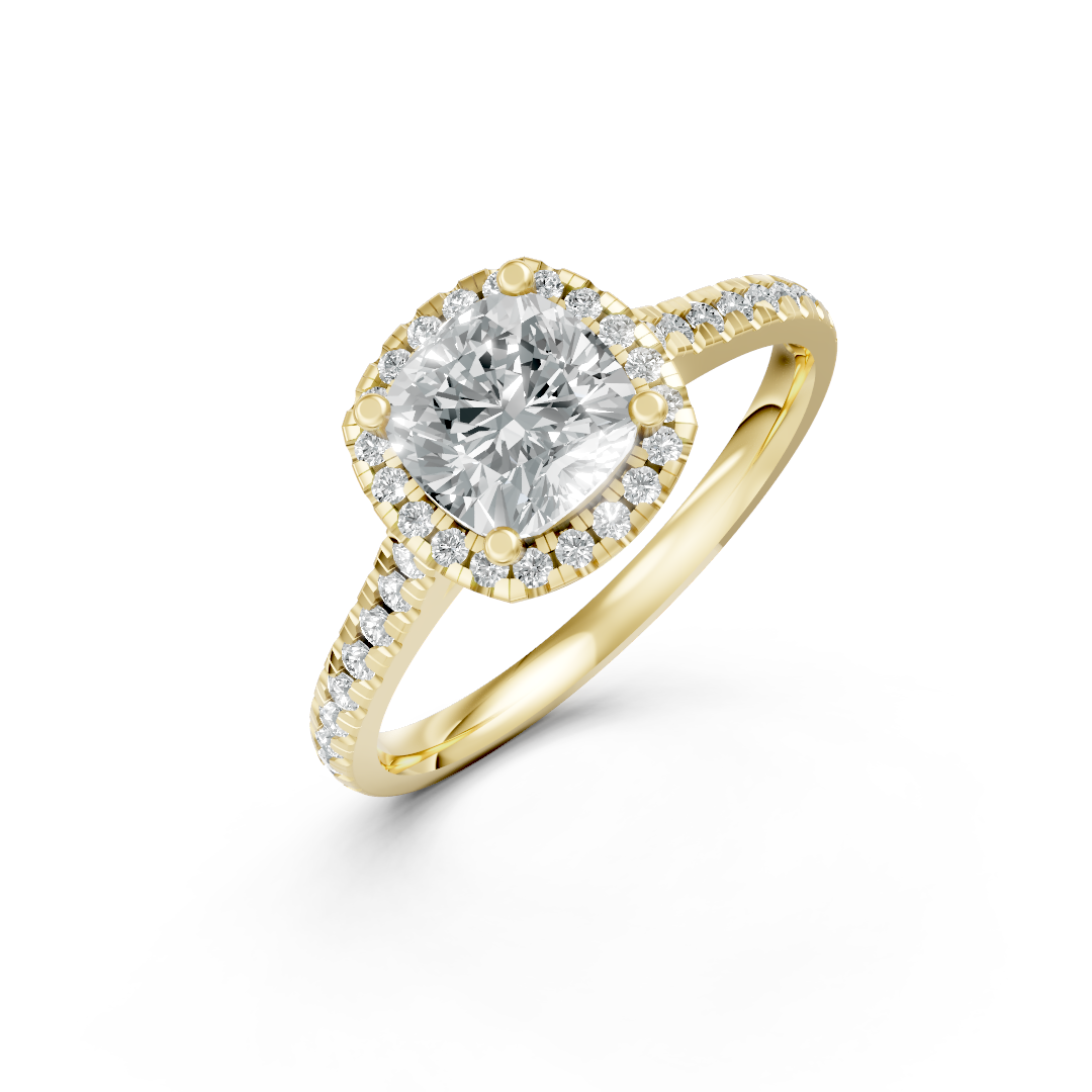 Lab Grown Diamond Cushion Halo Shoulder Set Ring