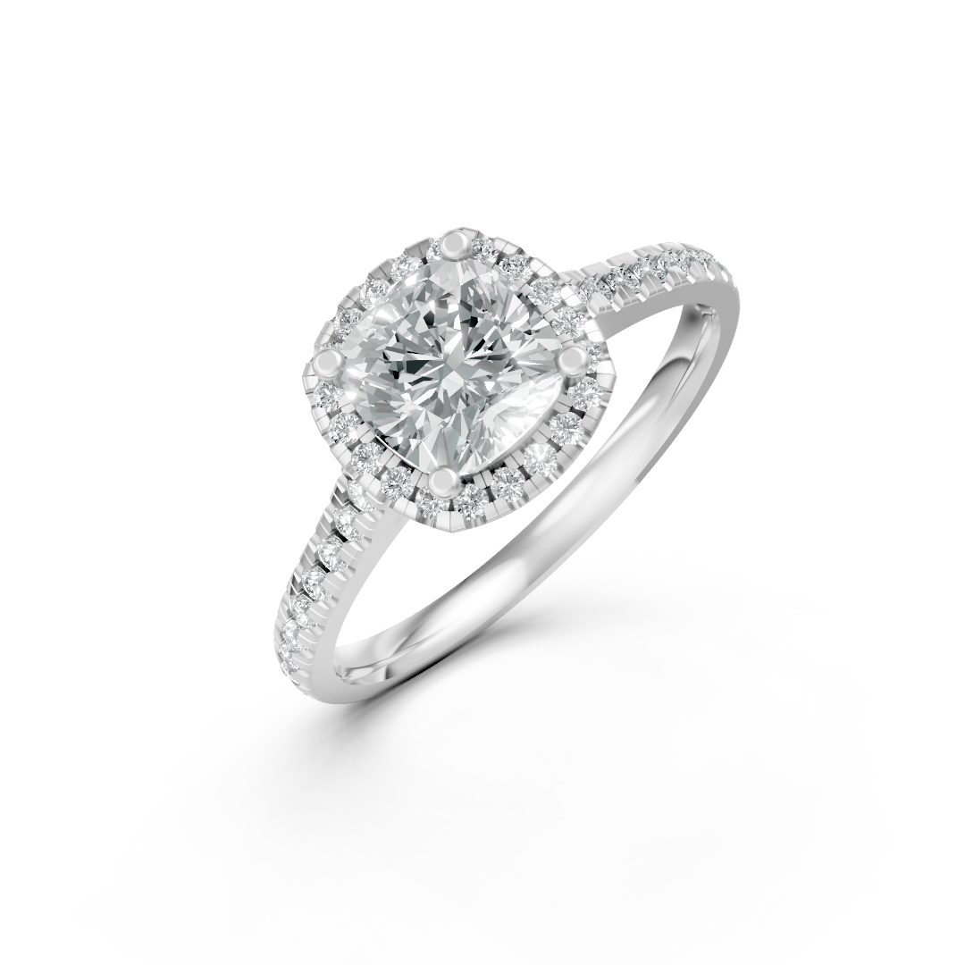 Lab Grown Diamond Cushion Halo Shoulder Set Ring