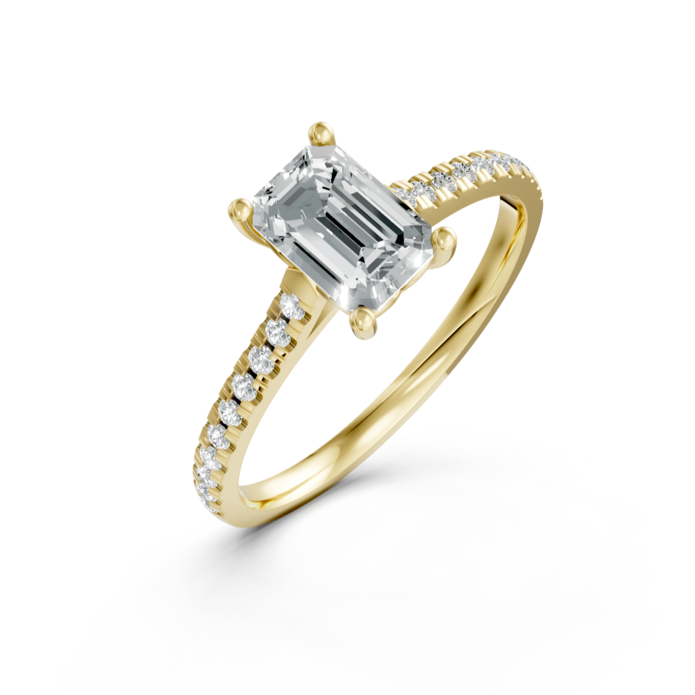 Lab Grown Diamond Emerald Shoulder Set Ring