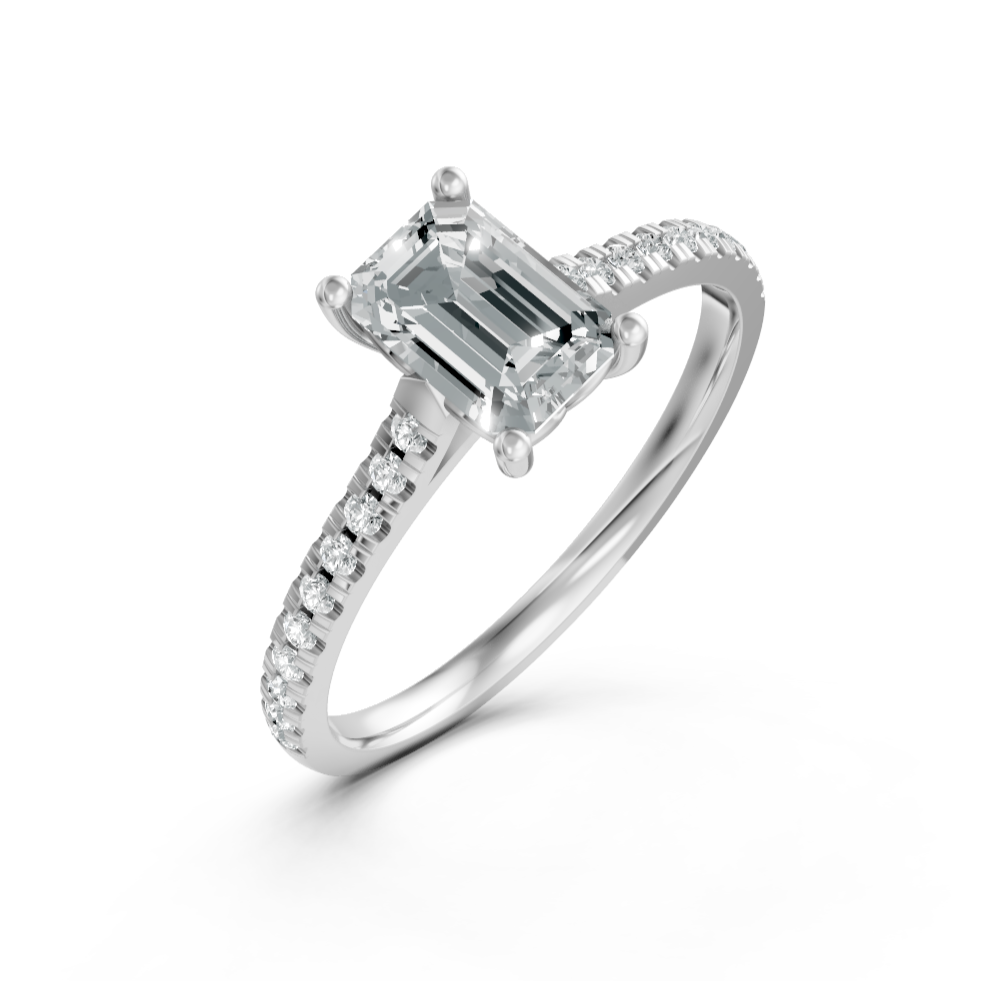 Lab Grown Diamond Emerald Shoulder Set Ring