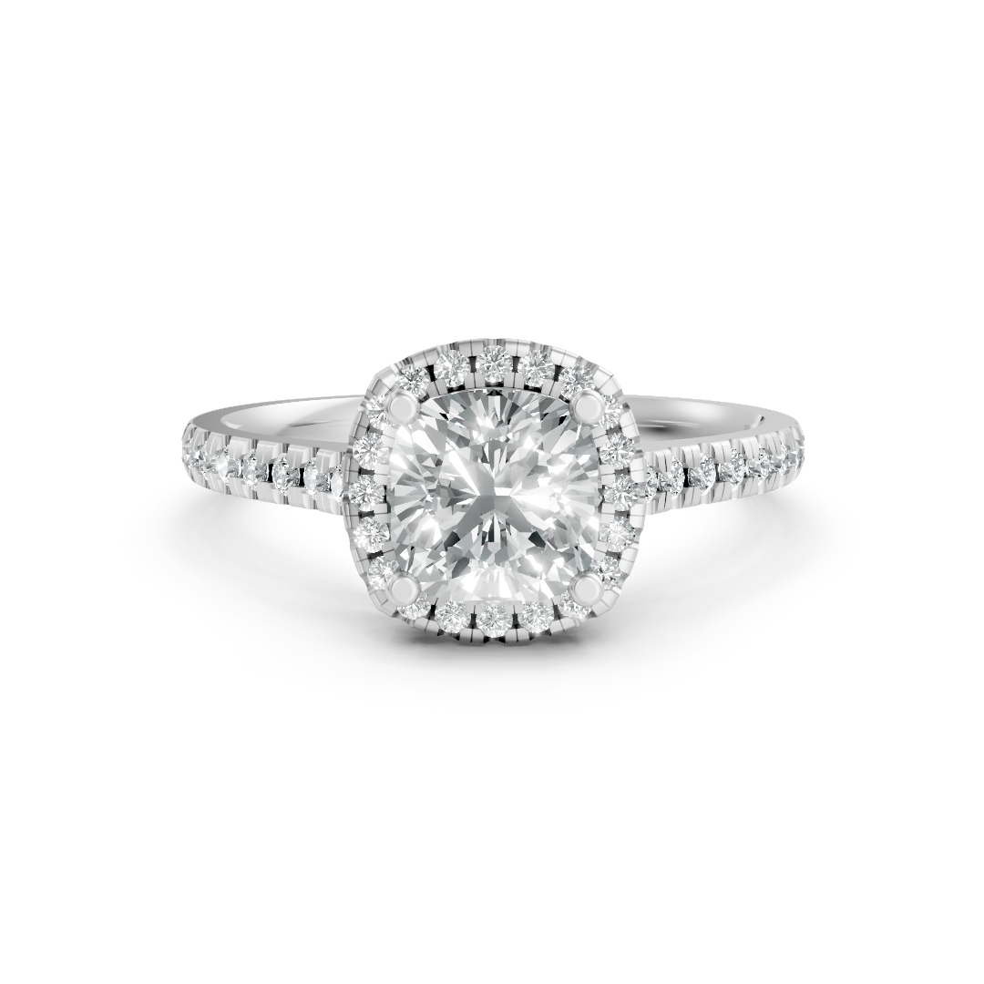 Lab Grown Diamond Cushion Halo Shoulder Set Ring