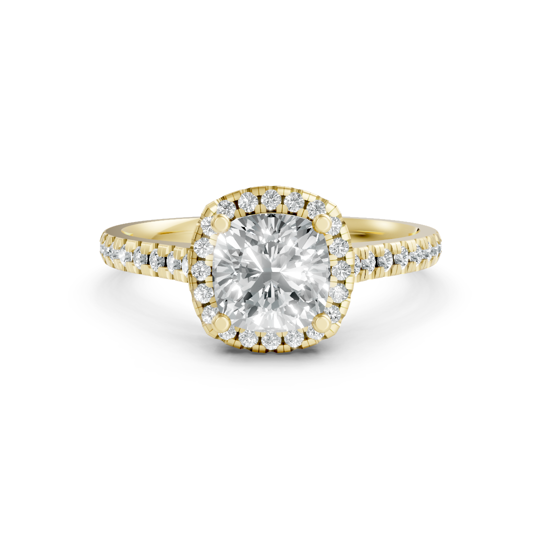 Lab Grown Diamond Cushion Halo Shoulder Set Ring