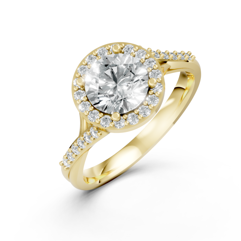 Lab Grown Diamond Round Halo Twist Shoulder Set Ring