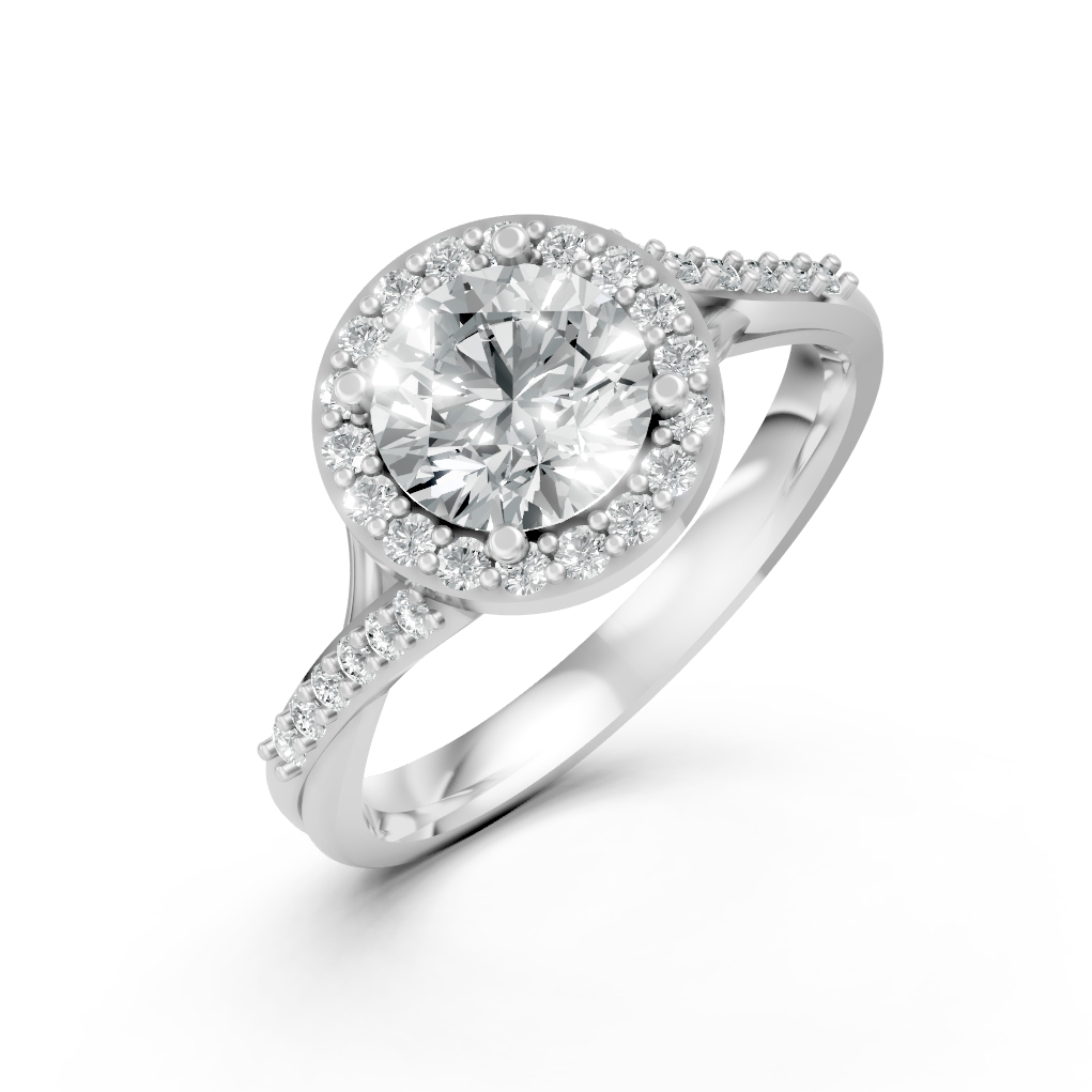 Lab Grown Diamond Round Halo Twist Shoulder Set Ring