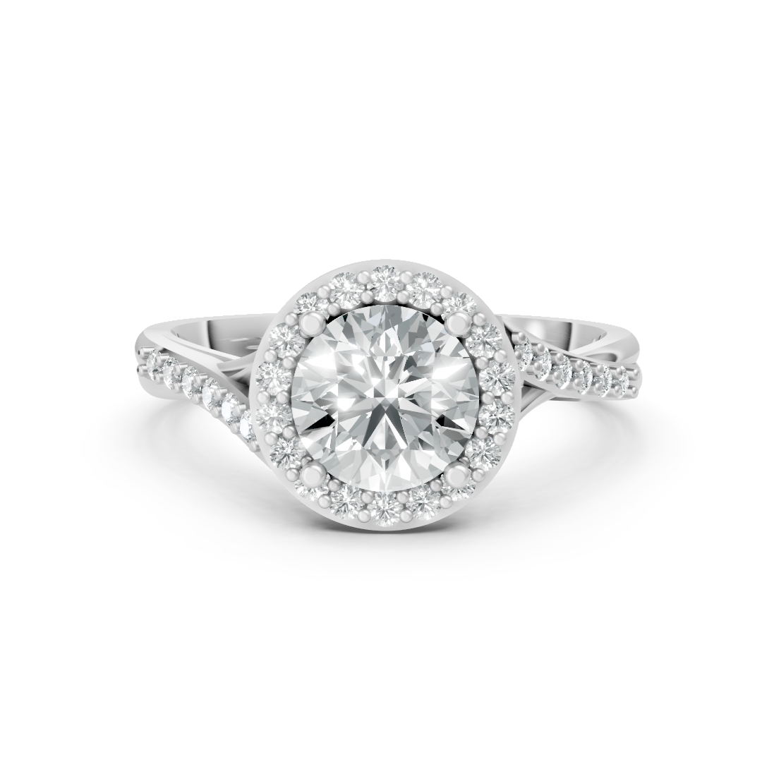 Lab Grown Diamond Round Halo Twist Shoulder Set Ring