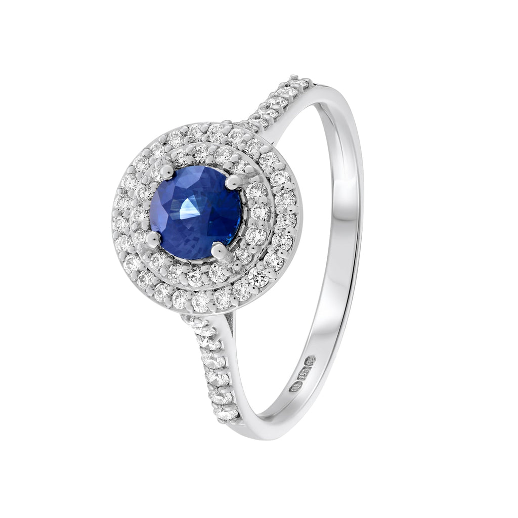 Diamond and Gemstone Double Halo Cluster Ring c.0.36ct